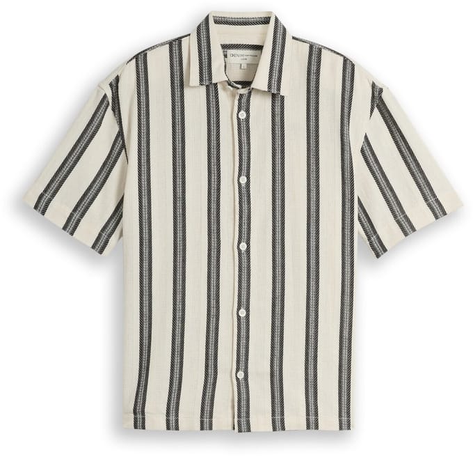 Tom Tailor Denim - Losvallend overhemd met korte mouwen en streepmotief - Maat S - wool white big stripe