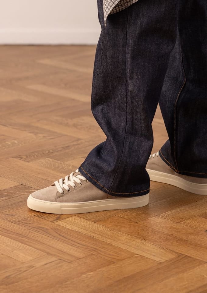 Manfield - Heren - Taupe suède sneakers - Maat 41