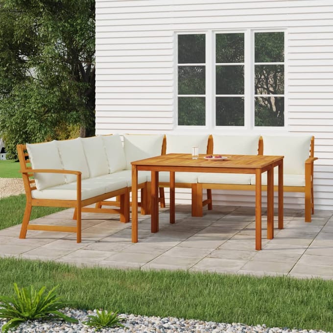 vidaXL - 7-delige - Tuinset - met - kussens - massief - acaciahout