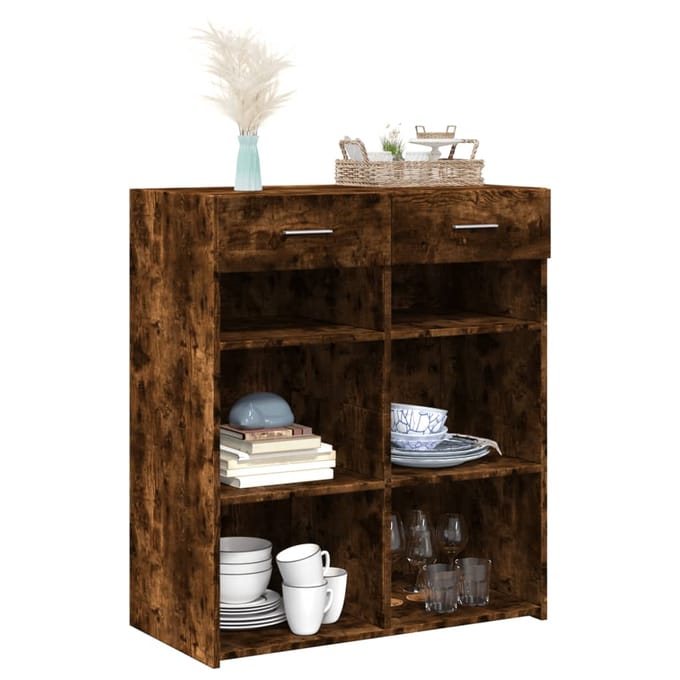 vidaXL - Dressoir - 80x42,5x93 - cm - bewerkt - hout - gerookt - eikenkleurig