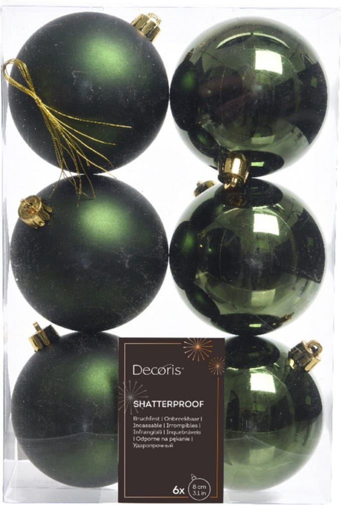 Decoris Kerstballen - 6x st - donkergroen - D8 cm - kunststof - mat/glans - kerstversiering