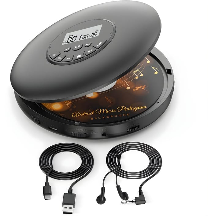 QORA® CD Speler - Draagbare CD Speler - Portable CD Speler - Zwart - 21cm x 17cm x 4cm