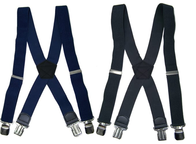 Donkerblauw en Grijs 4 clip Bretels met stevige sterke brede stalen clips Duo Pack