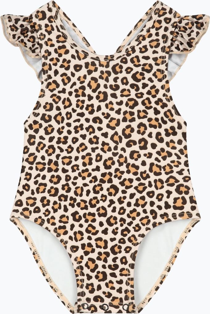 Supercute badpak luipaardprint bruin met drukknopen maat 92