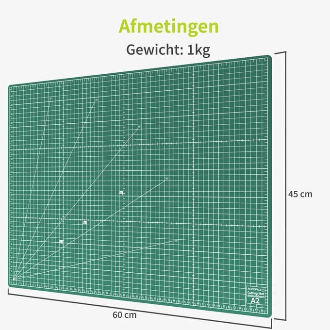 ACROPAQ Snijmat - A2, 60 x 45 cm, Dubbelzijdig bedrukt, Zelf-herstellend - Groen
