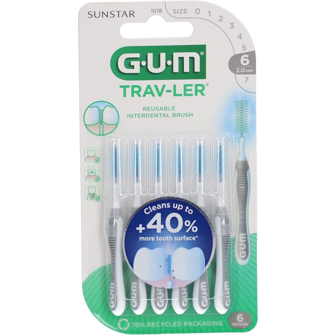 GUM Trav-Ler Interdentale Rager 2,0 mm 6 Tandenborstel