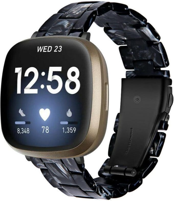Strap-it Resin smartwatch bandje - geschikt voor Fitbit Sense / Fitbit Versa 3 - zwart mix