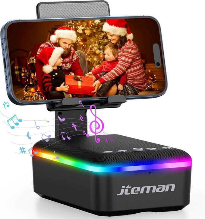 Multifunctionele Telefoonstandaard met Bluetooth Speaker, LED-Verlichting en Lanyard - Origineel Tech Cadeau