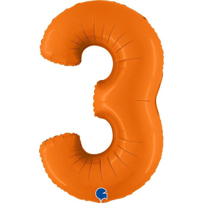 Folieballon Cijfer 3, Mat Oranje, 102Cm Grabo