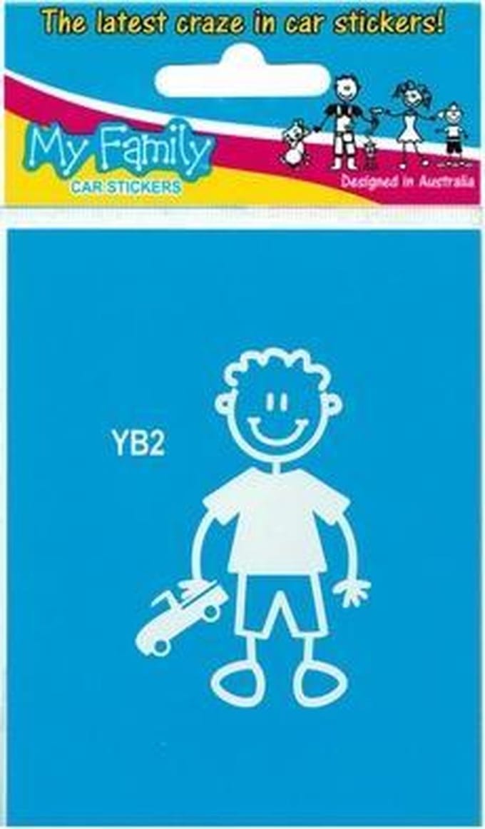 Jongen met auto - autosticker - wit - 6,5 cm