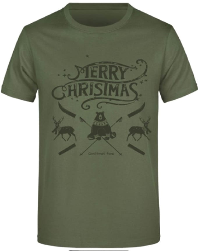 Heren T-shirt Jm Christmas Olijfgroen - M