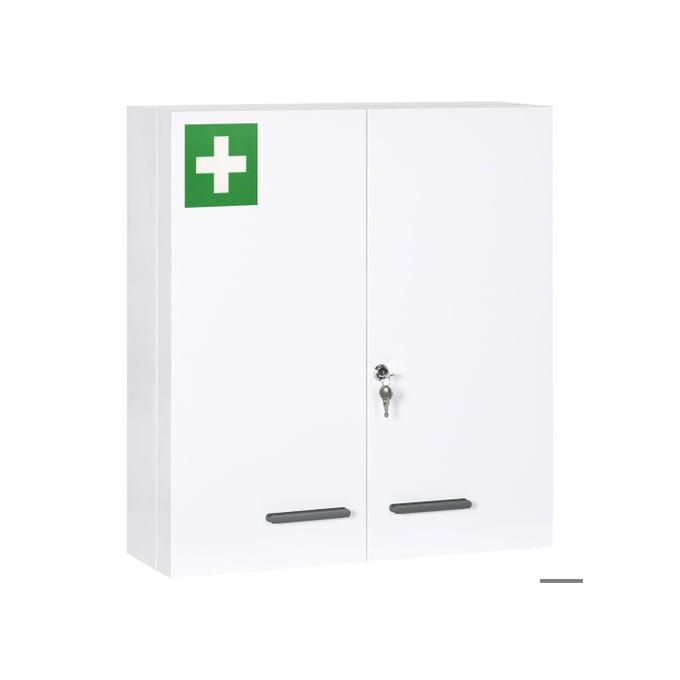 KLEANKIN Armoire à pharmacie 2 portes avec 6 étagères, armoire à pharmacie murale en acier blanc, 55x18x60cm