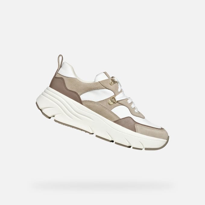 GEOX DIAMANTA DAMES Sneakers - WIT/BEIGE - Maat 41
