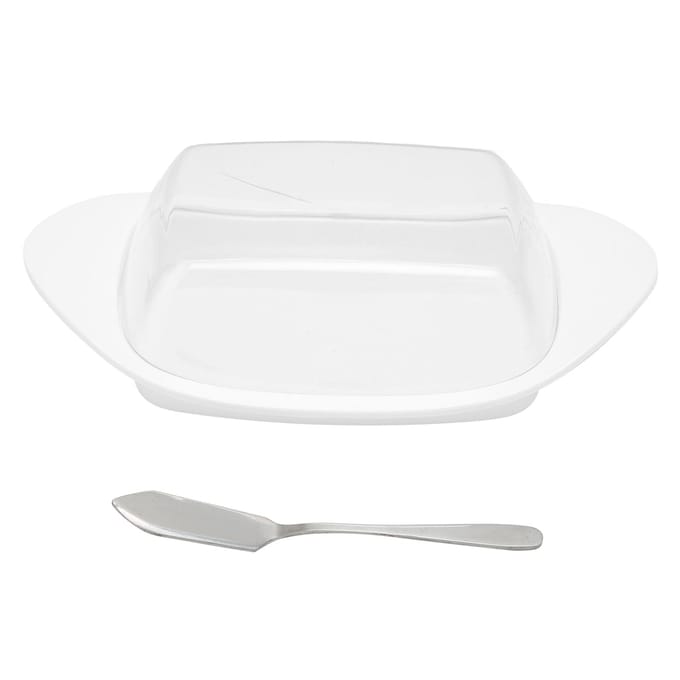 Beurrier en forme de bateau avec couvercle Boîte à découper le beurre en PP de qualité alimentaire pour Chess Cuisine Maison(blanc ) white