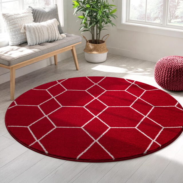 Muratap Trellis uni rond effen laagpolig vloerkleed modern 200 cm rond