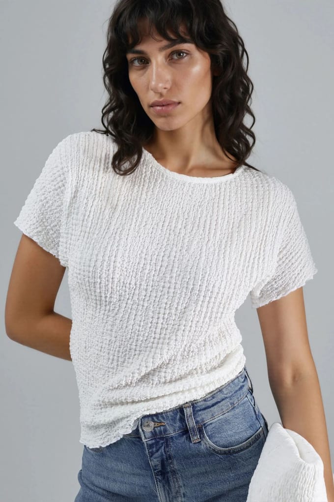 Gestructureerde Ronde Hals Blouse