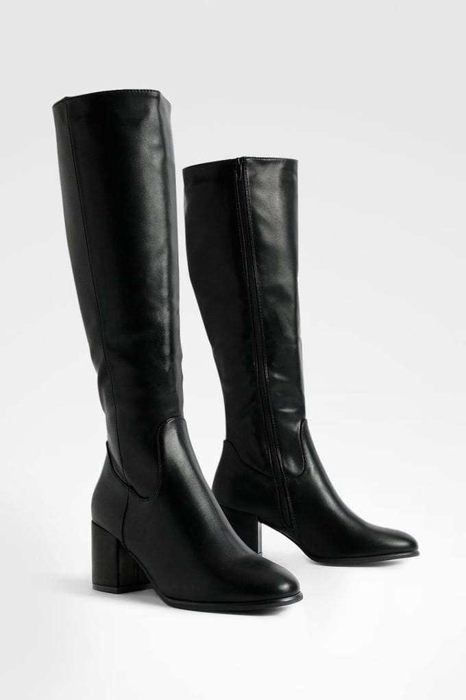 boohoo Dames Lage blok Basic Instap Kniehoge Laarzen | Black | Maat: 8