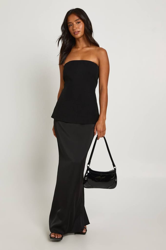 boohoo Dames Petite Bandeau 2 in 1 Maxi-jurk | Zwart | Maat: 42