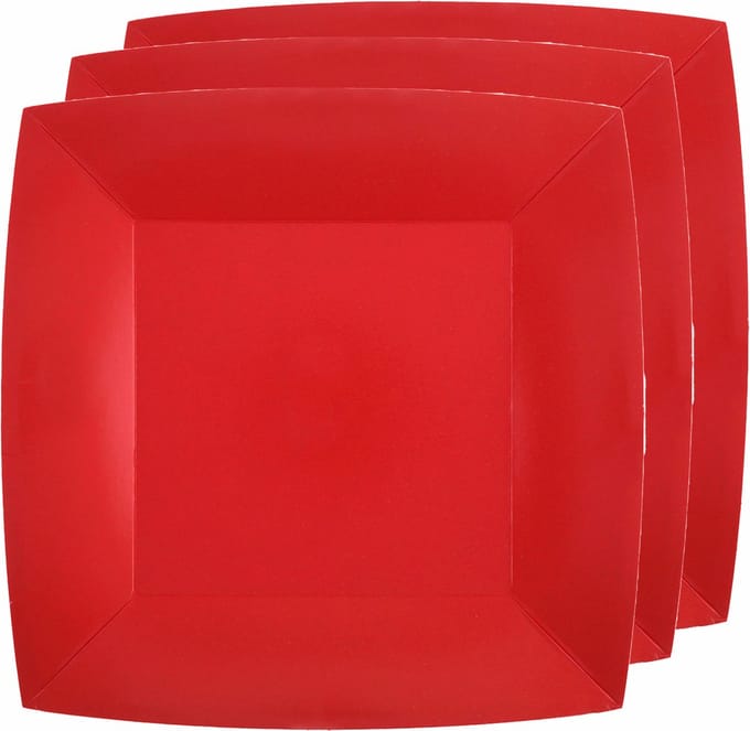 Santex Feest gebaksbordjes - rood - 10x - karton - 18 cm - vierkant - kartonnen feestbordjes