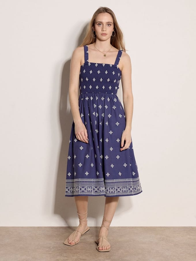 Geometrische midi-jurk met diamantborduursel