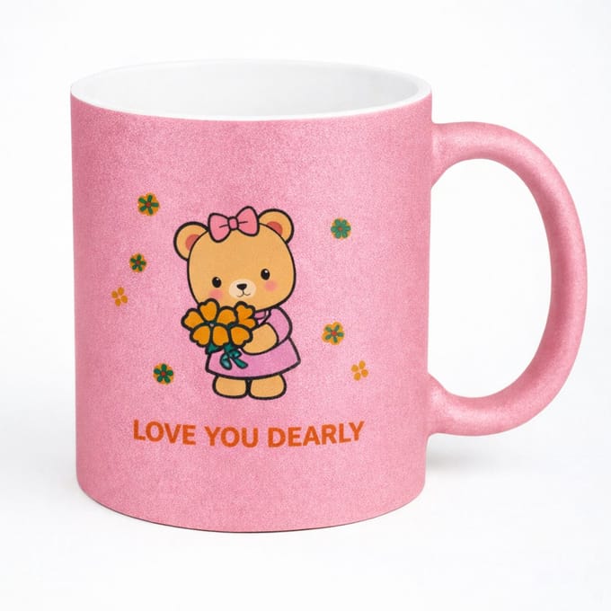 Romantische Roze Glitter Mok 330ml – Schattig Teddy Liefde Design – Cadeau voor Haar
