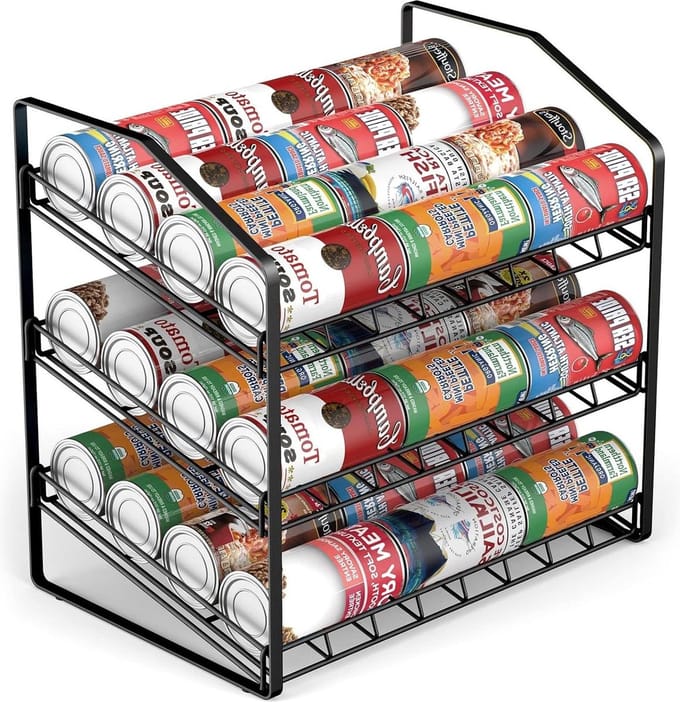 3-Tier Can Rack Holder - Keuken Voedsel Opslag Organizer - Zwart