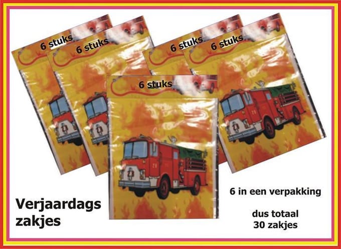 Verjaardag zakjes brandweer auto ( 30 zakjes)