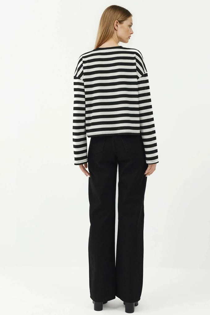 Gestreepte Viscose Gecombineerde Lange Mouwen Top