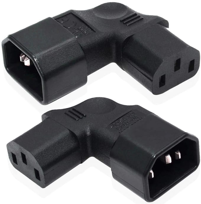 2x C14 naar C13 Hoekige Stroomadapter Set voor TV en Apparatuur