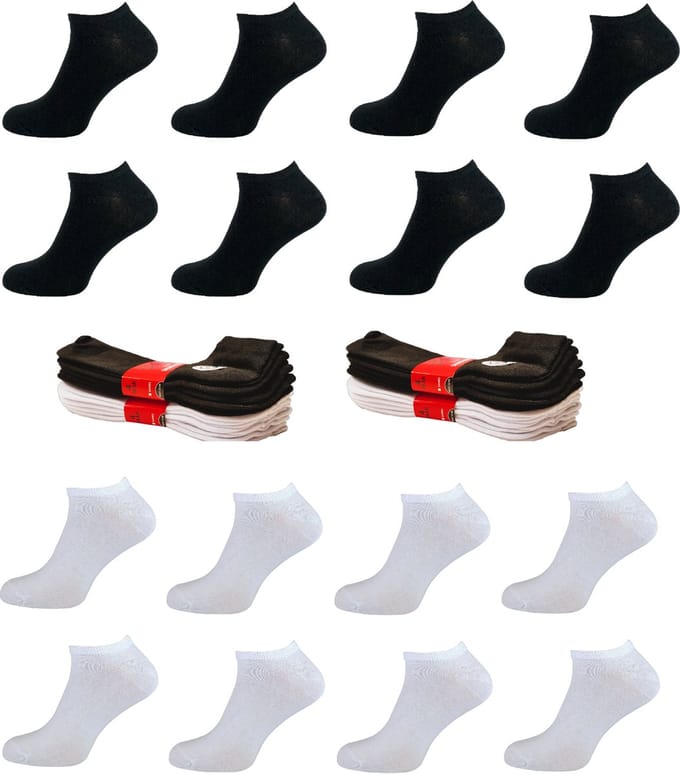 Belucci Katoenen Dames Sneakersokken 16 Paar Black & White Maat 35/38