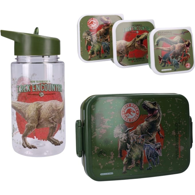 Jurassic World lunchset; lunchbox snackbox en drinkfles