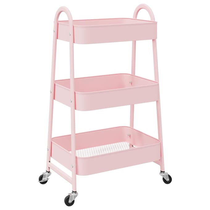 vidaXL - Opbergtrolley - 3-laags - roze - 42x41,5x77 - cm - staal