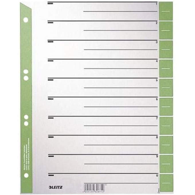 16520055 - Numeric tab index - Cardboard - Green - Grey - A4 - 230 g/m² - 240 mm