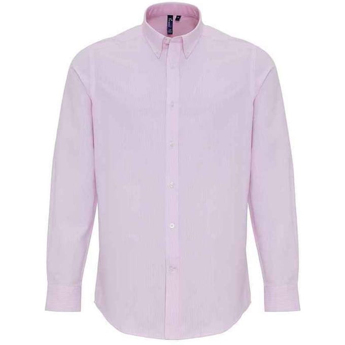 Premier Heren Stripe Oxford Overhemd (Wit/Roze)