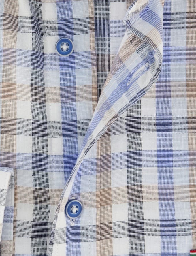Blauw beige geruit katoenen Giordano Regular Fit overhemd