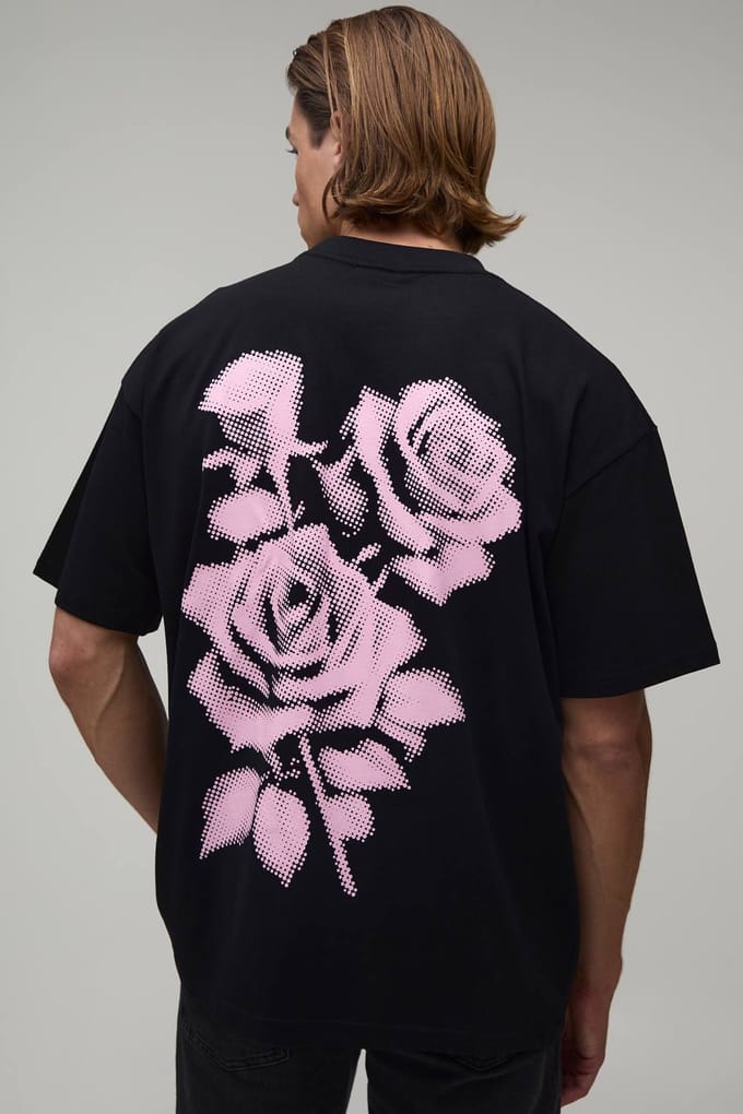 Zwart Oversized T-shirt Met Gestippelde Bloemenprint | Black | Size 4XL