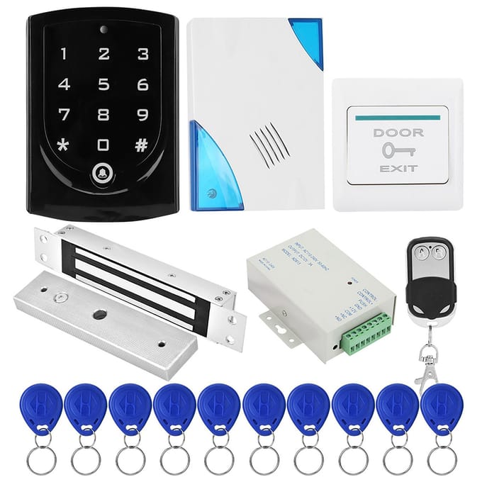Toegangscontrolesysteem 180KG Magneetslot Afstandsbediening Knop Deurbel Voeding 10 Keyfobs white