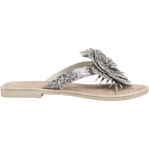 Lazamani - Nomi Dames Teenslippers Suede Silver Leopard - Maat 36