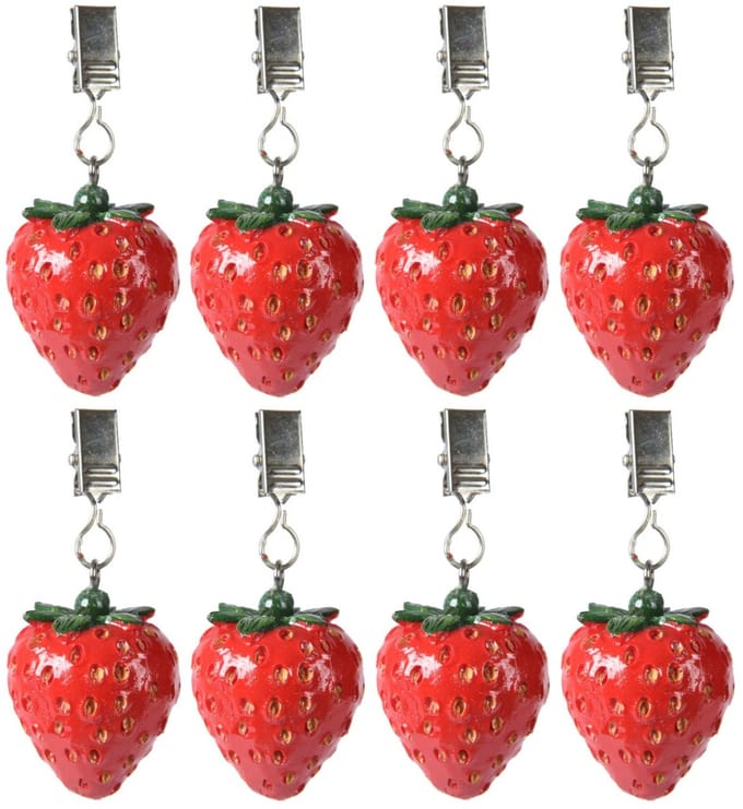 Decoris tafelkleedgewichtjes/hangers - 16x - aardbei - kunststeen - rood