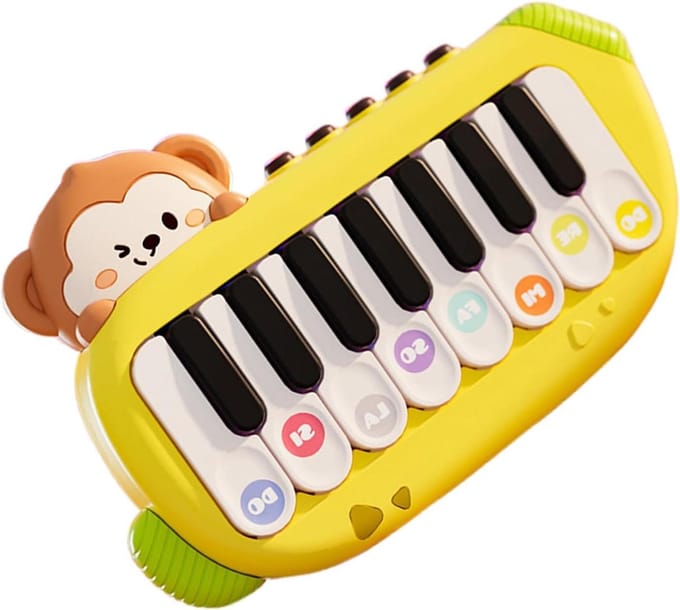 Draagbare piano - Kinder keyboard - Muziek leren - Schattig apen design - 17 cm - Rood