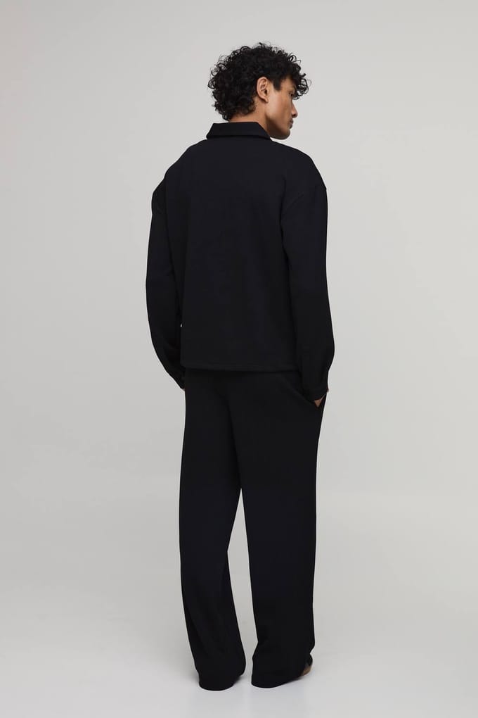 Jersey Visgraat Regular Ritssluiting Harrington & Baggy Broek Set | Black | Size Medium