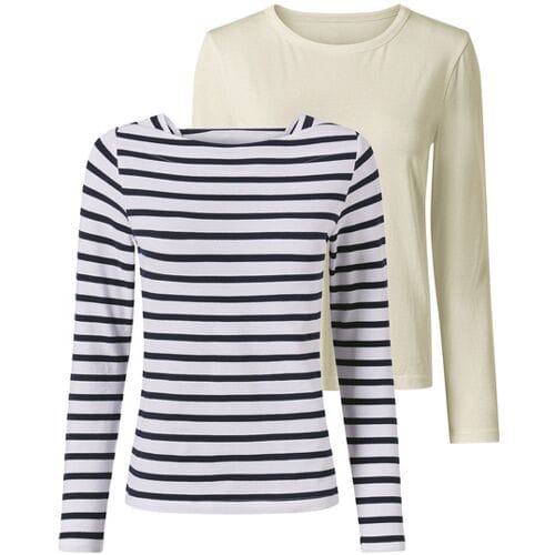 ESMARA 2 Dames shirts (Wit/donkerblauw, XS (32/34))