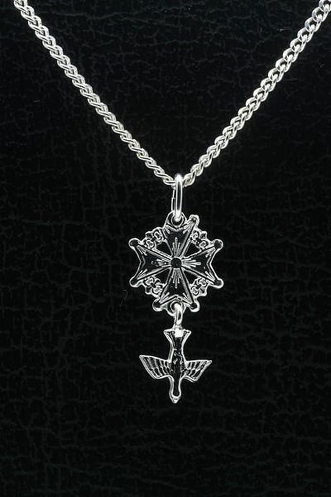 Zilveren Hugenotenkruis ketting hanger - bewegend