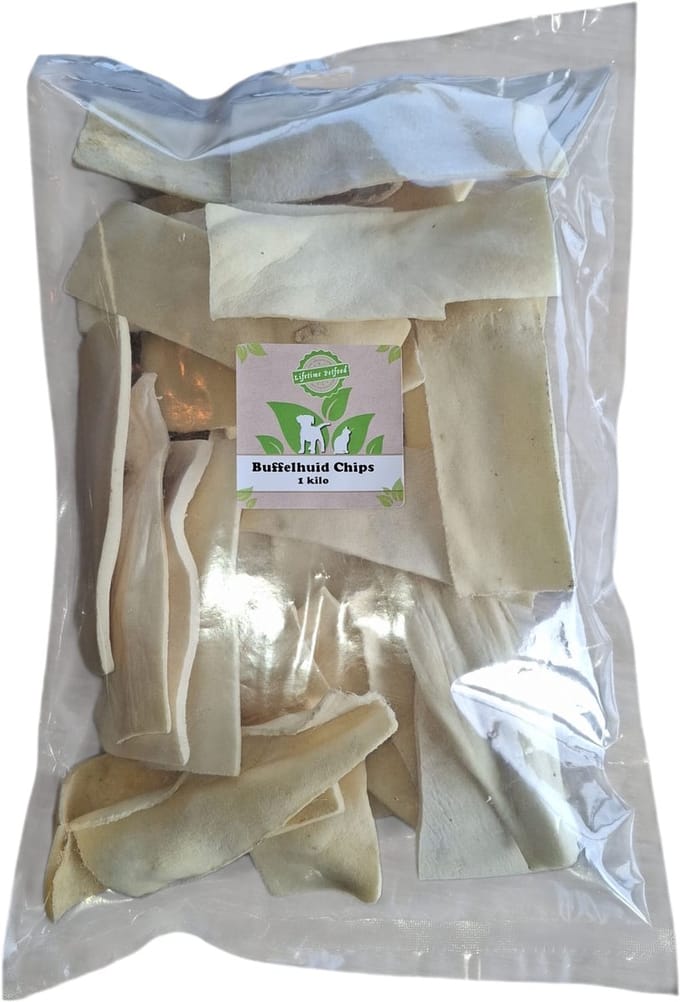 Lifetime Buffelhuid - gedroogde witte kauwlapjes - Dental Chips - 1 kilo - ca. 30 stuks -