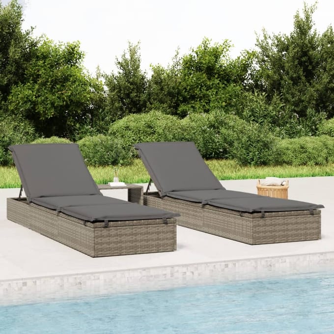 vidaXL - Ligbed - met - kussen - 1 - st - 201x55x62 - cm - poly - rattan - grijs