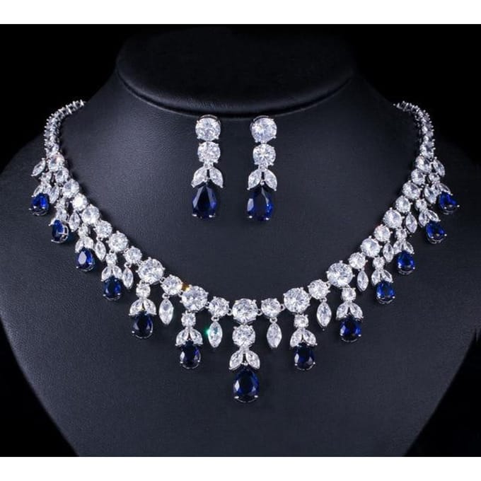 Luxe 925 Sterling Zilver Saffier Smaragd Topaas Edelsteen Geboortesteen Ketting/Oorbellen Bruidssieraden Sets 45 cm blauw