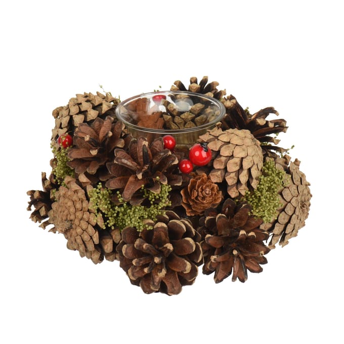 Theelichthouder dennenappel round foam berries
