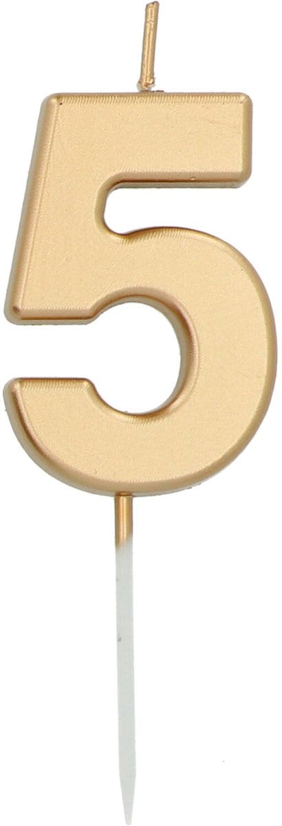 Folat - Kaars cijfer 5 goudkleurig 5 cm