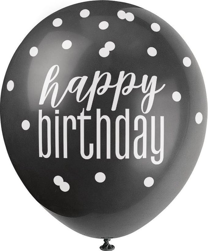 Ballon Happy Birthday Glitz zwart zilver wit | 6 stuks