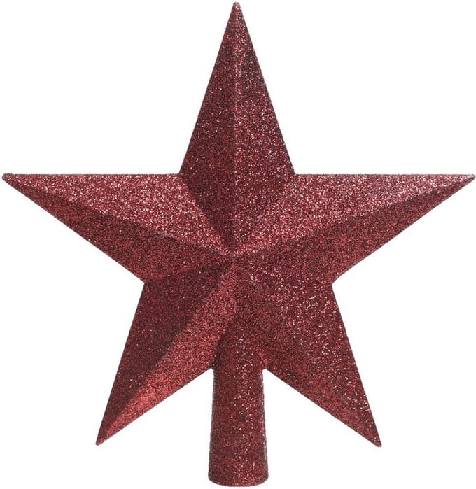 Decoris kerstboom piek - ster vorm - donkerrood - glitter - 19 cm - kunststof - kerstpiek